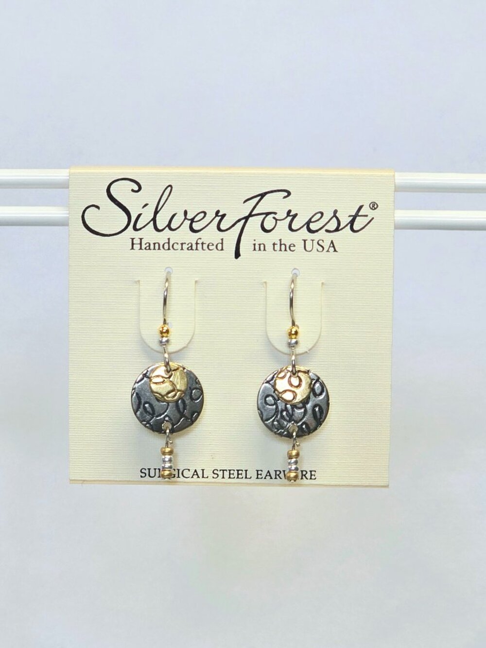 Silver Forest Layered Rounds with Bead Drop Dangle Drop Earrings